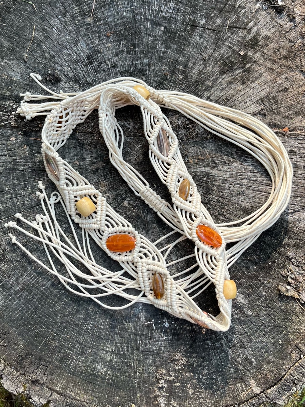 Boho Festival Braided Macrame Wooden & Plastic Beads Fringe Tie Belt Colorful